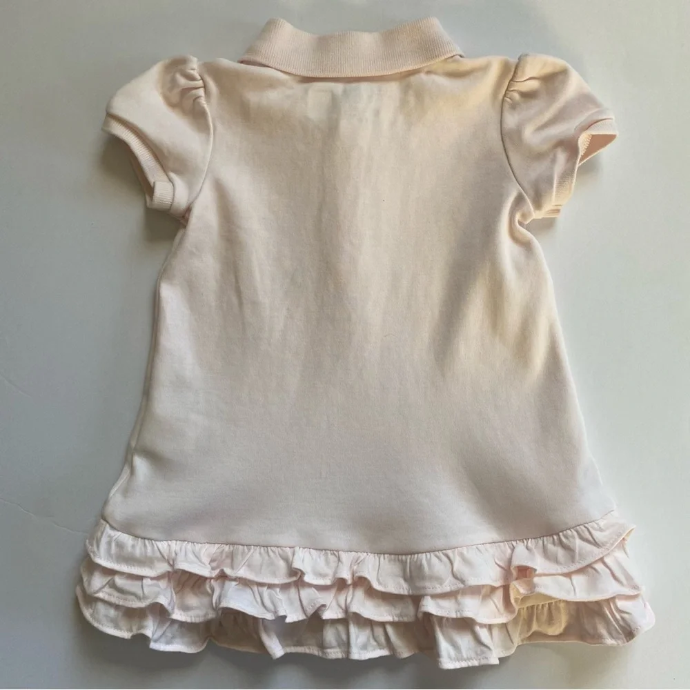Polo Ralph Lauren Dress 9 Months Pink Polo Ponies Ruffle Hem EUC Pastel Baby